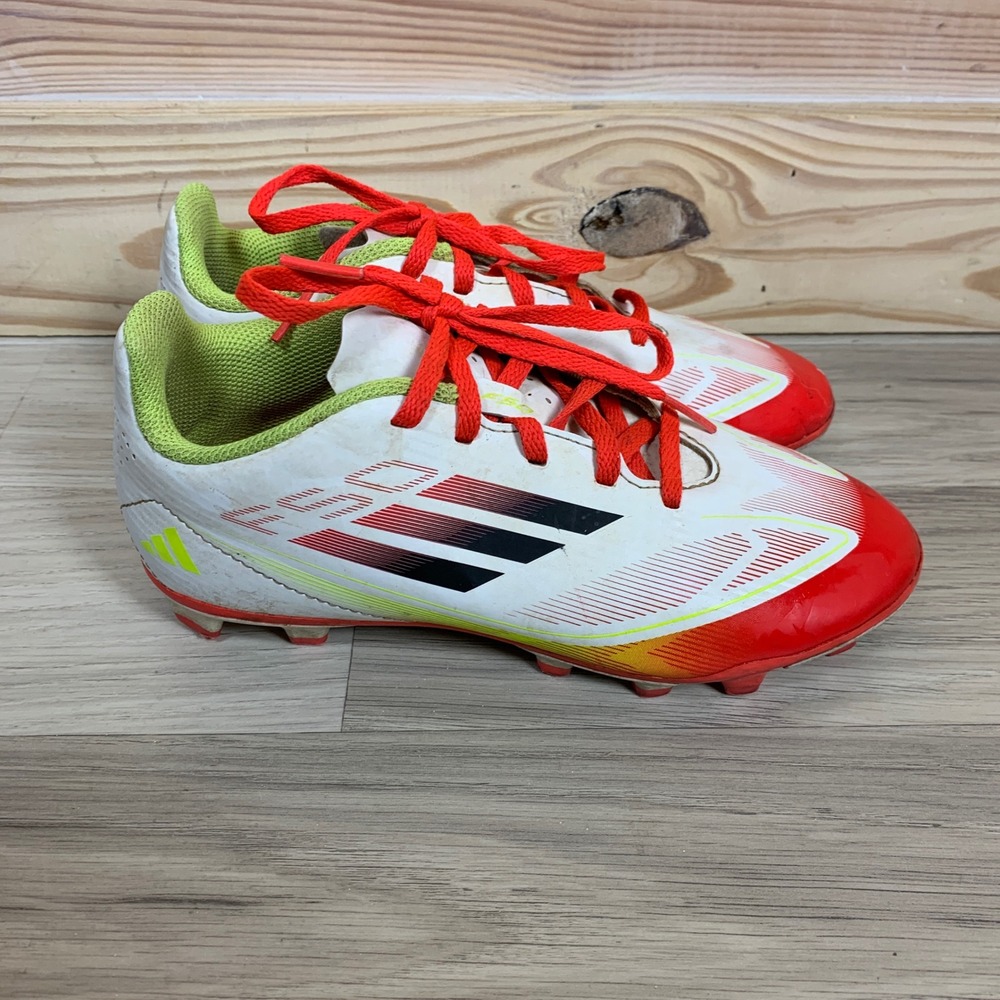 Adidas‎ F50 Soccer Cleats Kids 2.5 White Red F323HM Soccer Shoes